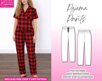 Pajama Pants Sewing Pattern: Women's Sleep Pants PDF (XS-XXXL) + Bonus Crop Top