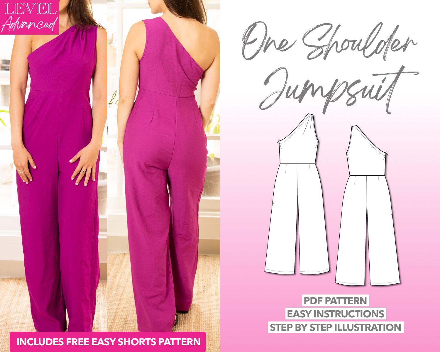Jumpsuit Sewing Pattern One Shoulder Jumpsuit Pattern Women Jumpsuit Sewing Pattern One Shoulder Jumpsuit Pattern Women