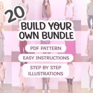 Pacote de moldes de costura em PDF personalizados: estilos feminino, infantil e masculino (selecione 20 moldes)