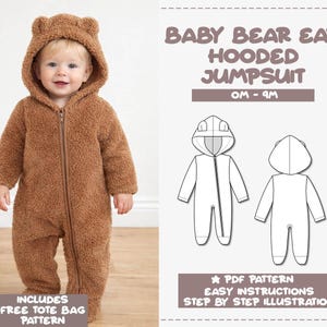 Baby Bear Hooded Jumpsuit Sewing Pattern (0-9M) (PDF Pattern)