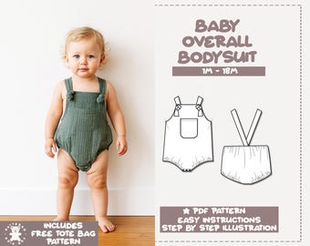 Baby Romper Sewing Pattern: Patch Pocket Bodysuit (1M-18M) (PDF Pattern)
