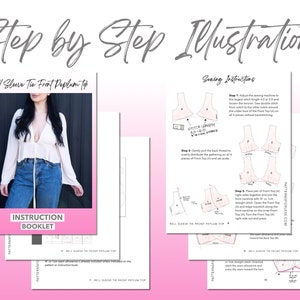 Bell Sleeve Tie Front Peplum Top  sewing pattern step by step illustrations.