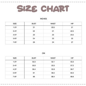 Patterns For Kidz 1y-8y size chart