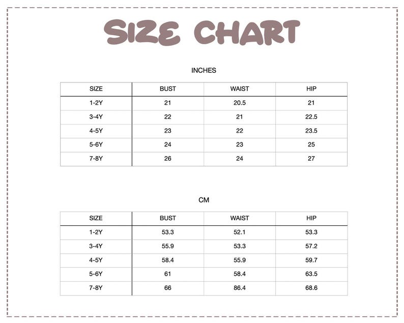 Patterns For Kidz 1y-8y size chart