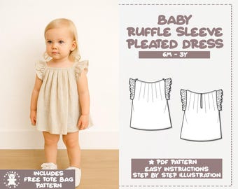 Baby Ruffle Sleeve Pleated Dress Sewing Pattern (PDF Pattern)