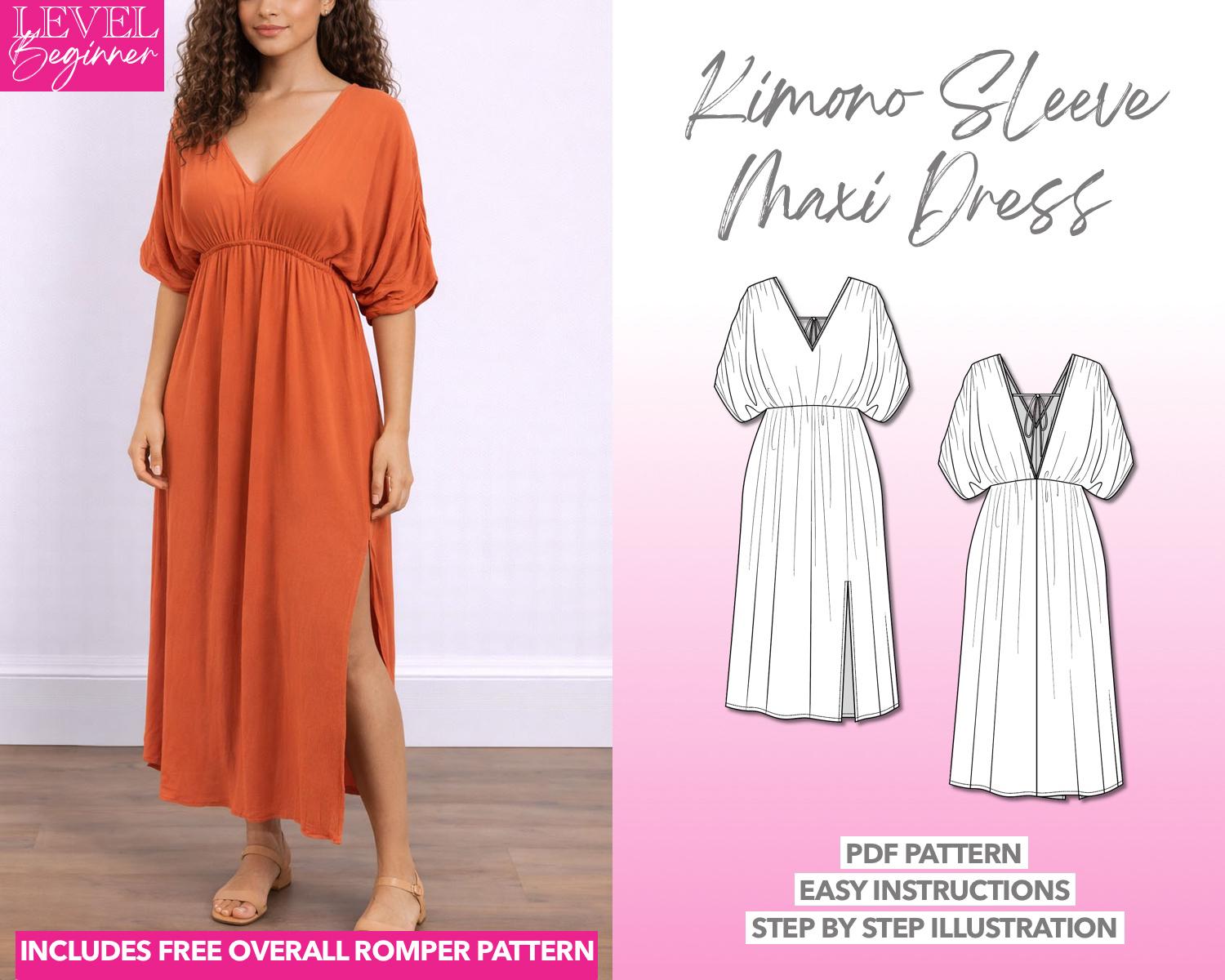 boho kimono dress pattern Sleeve Pattern, Tie Back Dress PDF Pattern, Women Dress, Maxi Dress Pattern, Loose-fit Dress, Tulip Sleeve Dress, Dress Yellow:Yellow every event is an Bali Dusty Rose Azazie Groomsmen