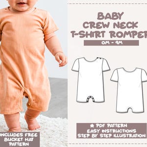 Baby Romper Sewing Pattern Baby PDF Pattern T-Shirt Onesie Sewing Pattern Crew Neck Romper Pattern Shirt Romper Pattern Baby Sewing Pattern