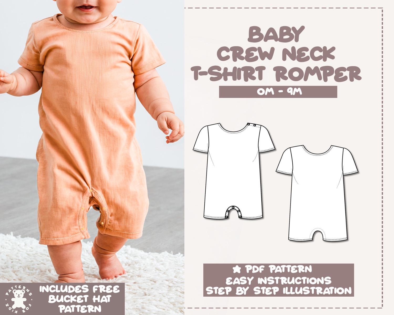 Baby Romper Sewing Pattern Baby PDF Pattern T-Shirt Onesie Sewing Pattern Crew Neck Romper Pattern Shirt Romper Pattern Baby Sewing Pattern
