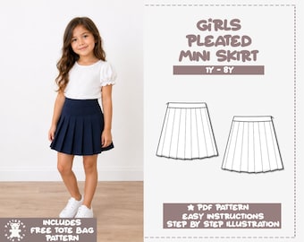 女の子用ハイウエストプリーツミニスカートの型紙（PDF形式） – PDFダウンロード（1歳～8歳）