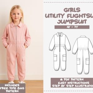 Girls Jumpsuit Sewing Pattern Girls Cargo Utility Flightsuit Jumpsuit PDF Pattern Kids Overall Pattern Overall Jumpsuit Sewing Pattern Girls
