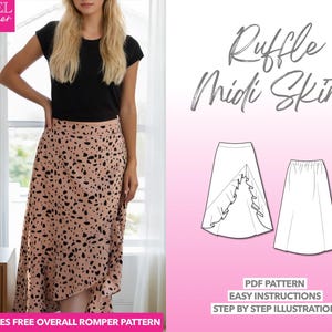 Ruffle Midi Skirt Sewing Pattern: Beginner-Friendly PDF (XS-XXXL) + Bonus Crop Top