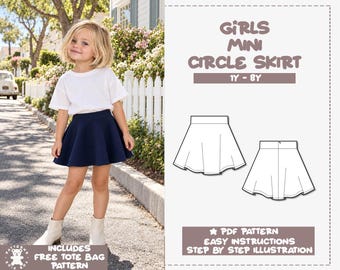 Patron de couture pour mini-jupe fille, jupe cercle fille, patron PDF de jupe, patron de couture enfant, jupe courte, jupe taille haute, couture facile pour fille