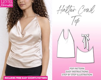 Cowl Top Sewing Pattern Halter Top Pattern Cowl Neck Top Pattern Beginner Friendly Silk Top Women Sewing Pattern Women Top PDF Pattern Easy
