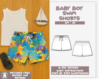 Patron de couture de shorts de bain pour bébé : maillots de bain pour tout-petits (Patron PDF)