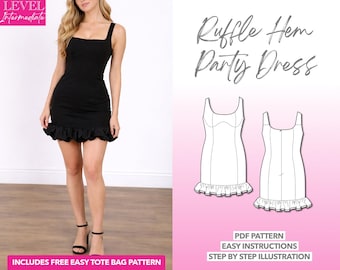 Ruffle Hem Mini Party Dress Sewing Pattern (PDF Download XS-XXXL) Bonus Romper Pattern