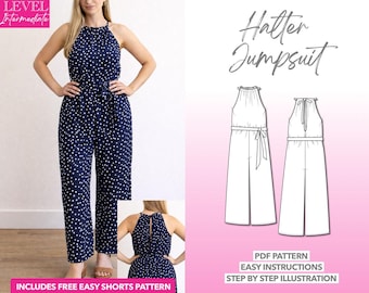 Neckholder Jumpsuit Schnittmuster: Damen Playsuit (PDF-Download XS-XXXL)