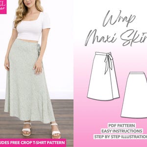 Padrão de costura para saia longa envelope: PDF fácil (XS-XXXL) + padrão de camiseta bônus