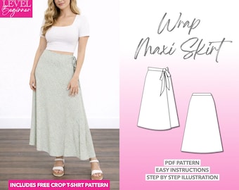 Wrap Maxi Skirt Sewing Pattern: Easy PDF (XS-XXXL) + Bonus T-Shirt Pattern