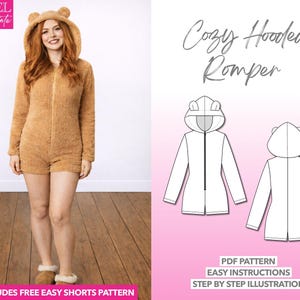 Schnittmuster Kapuzen-Strampler mit 3D Ohren (PDF Pattern XS-XXXL)