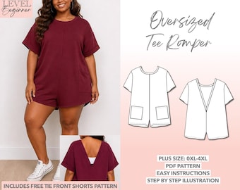 Plus Size Oversized Tee Romper PDF Sewing Pattern – PDF Download (0XL–4XL)