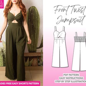 Overall Schnittmuster Front Twist Schultergurt Overall PDF Pattern Damen Schnittmuster Overall Muster Sommer Jumpsuit Schnittmuster
