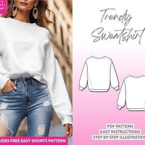 Sweatshirt Sewing Pattern Women Top Pattern Pullover PDF Pattern Classic Sweatshirt Pattern Oversized Top Pattern Drop Shoulder Sweatshirt