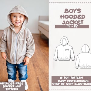 Boys Jacket Sewing Pattern 1Y-8Y Hoodie Jacket Pattern Kid Sewing Pattern Outerwear PDF Pattern Childs Hoodie Pattern Jacket Sewing Pattern