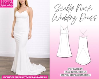Mermaid Hem Wedding Dress Sewing Pattern: Scallop Neck Cami (PDF Download, XS-XXXL)