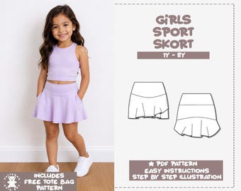 Girls Sport Skort PDF Sewing Pattern – PDF Download (1Y–8Y)