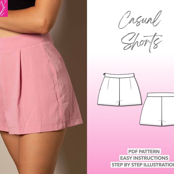 Shorts Sewing Pattern Wide Leg Shorts PDF Pattern Women Sewing Pattern Casual Shorts Pattern High Waist Shorts Sewing Pattern