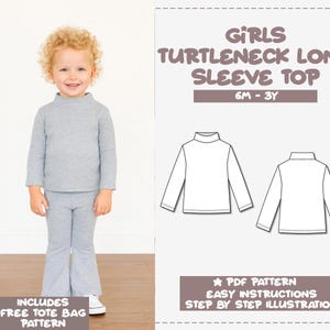 Mädchen Rollkragen Top Schnittmuster (6 M-3Y) (PDF-Muster)