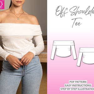 Off Shoulder Tee pdf sewing pattern with easy instructions and step by step illustrations.