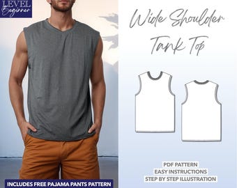 Men&#39;s Wide Shoulder Tank Top Sewing Pattern (PDF Pattern)