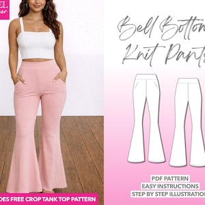 Bell Bottom Knit Pants Sewing Pattern: High Waist (PDF Pattern XS-XXXL)