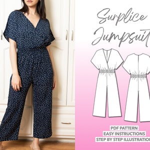 Surplice Jumpsuit Sewing Pattern Women Jumpsuit PDF Pattern Kimono Sleeve Jumpsuit Sewing Pattern Summer Jumpsuit Pattern PDF Comfy Jumpsuit