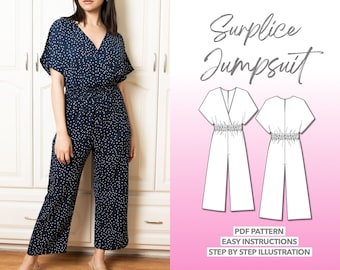 Superplie jumpsuit naaipatroon Dames jumpsuit PDF-patroon Kimono mouw jumpsuit naaipatroon Zomer jumpsuit patroon PDF Comfortabele jumpsuit