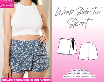 Wrap Side Tie Skort Sewing Pattern: Easy Skirt Shorts (PDF
