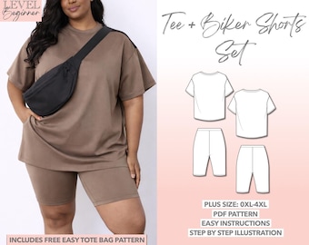 Plus Size Biker Shorts Sewing Pattern Curvy Loungewear Women T-Shirt Beginner Tee PDF Sport Shorts Pattern Spandex Shorts Athletic Shorts