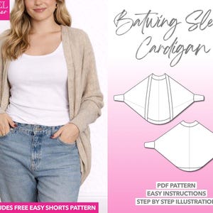 Batwing Sleeve Cardigan Sewing Pattern Women Oversize Jacket Oversized Cardigan PDF Pattern Kimono Sleeve Jacket Trendy Jacket Pattern Easy