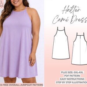 Patron de couture pour robe grande taille, robe d'été pour femmes rondes, patron de couture facile, robe débardeur, patron de robe facile, patron PDF pour débutantes