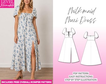 Milkmaid Front Tie Maxi Dress Sewing Pattern – PDF Download (XS–XXXL)