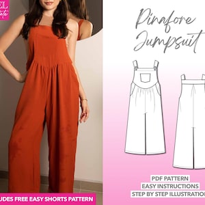 Jumpsuit Sewing Pattern Pinafore Jumpsuit Pattern Women Sewing Pattern Playsuit Pattern Overall Jumpsuit Sewing Pattern Overall PDF Pattern