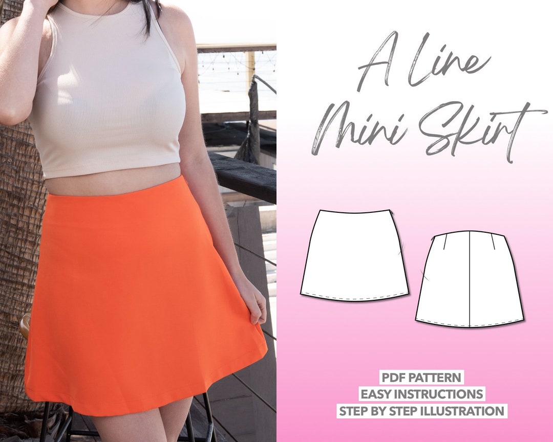 A Line Mini Skirt Sewing Pattern High Waist Skirt Pattern Mini Skirt ...