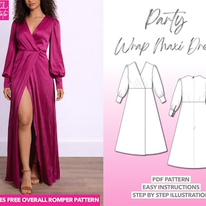 Naaipatroon lange omslagjurk lantaarnmouwen (pdf-download XS-XXXL)