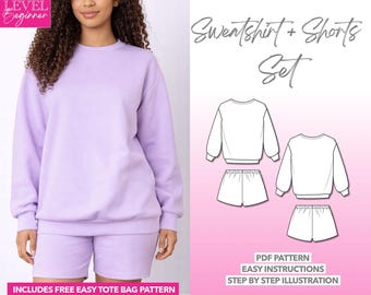 Sweatshirt and Shorts Set Sewing Pattern Loungewear Set PDF Pattern Women Sewing Pattern Sweatshirt Pattern Beginner Friendly Shorts Pattern