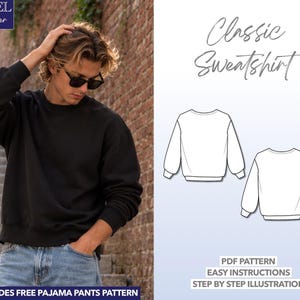 Mens Sweatshirt Sewing Pattern Beginner Men Sewing Pattern Pullover PDF Pattern Drop Shoulder Sweatshirt Sewing Pattern Oversize Top Pattern