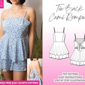 Tie Back Cami Romper Sewing Pattern: Layered Design (PDF Pattern, XS-XXXL)