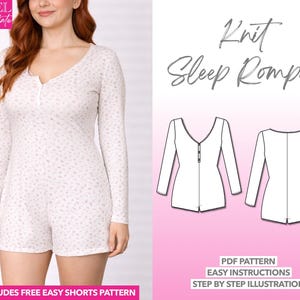 Sleep Romper Sewing Pattern Women Romper PDF Pattern Sleepwear Pattern Unitard Romper Loungewear Pattern Pajama Pattern Slumber Party PJs