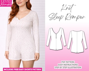 Patrón de costura de mono para dormir para mujer, patrón PDF de mono para dormir, patrón de ropa de dormir, mono unitardo, patrón de ropa de estar por casa, patrón de pijama para fiesta de pijamas