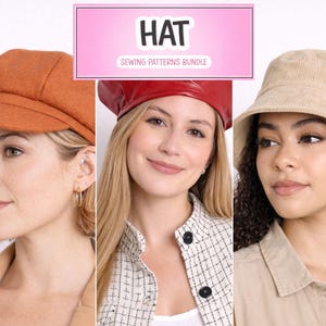 Hat Sewing Pattern Bundle: Beret, Bucket, Baker Boy Cap (PDF Pattern)